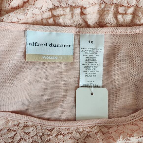 Y2K Alfred Dunner Pink Tiered Lace Short Sleeve Blouse Plus Size 1X - Picture 7 of 8